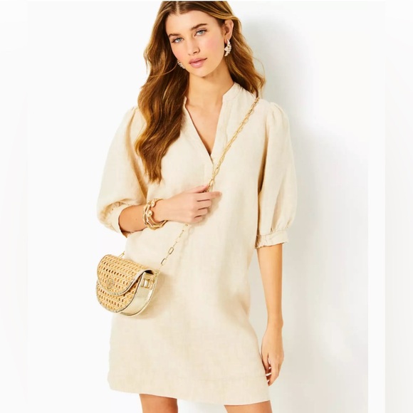 Lilly Pulitzer Mialeigh Tan Linen Dress - Picture 1 of 3